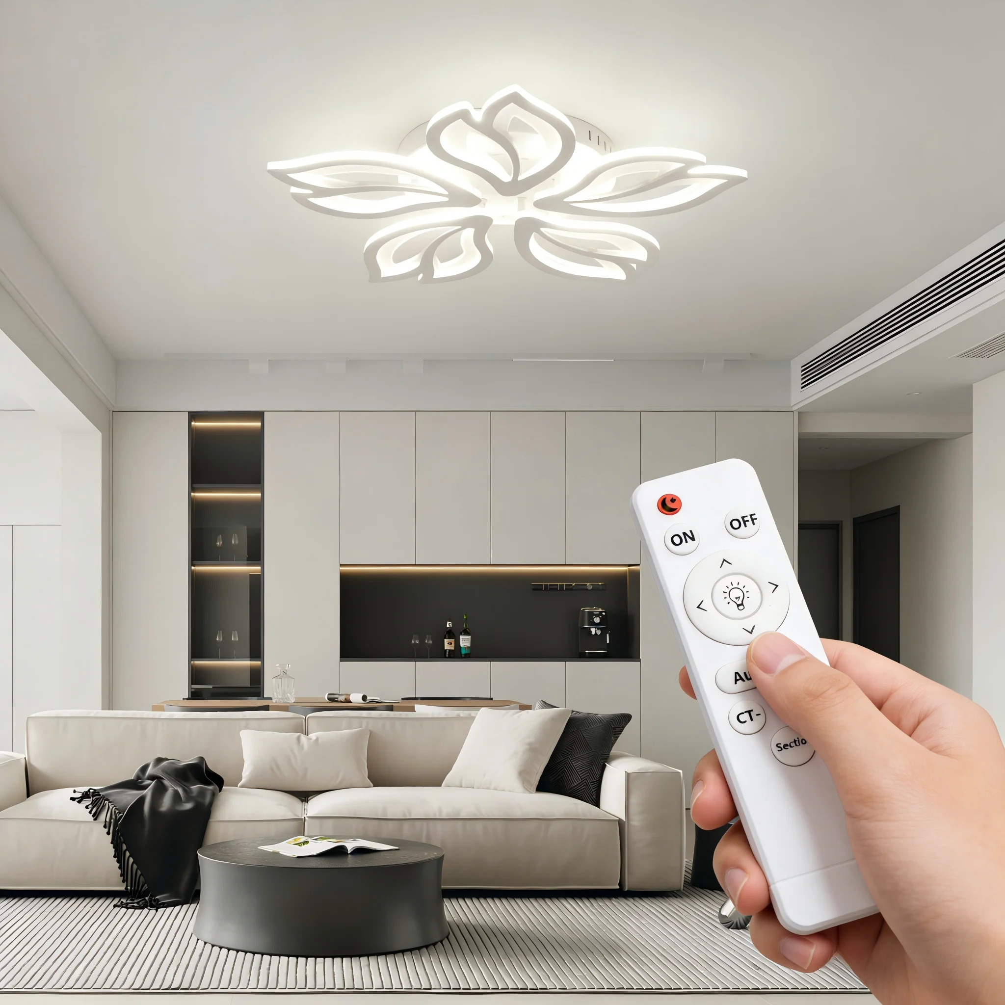 Moderne LED-Deckenleuchte, Blattförmige Deckenlampe, Dimmbare Wohnzimmerbeleuchtung, Drehbare Dekorative Leuchte