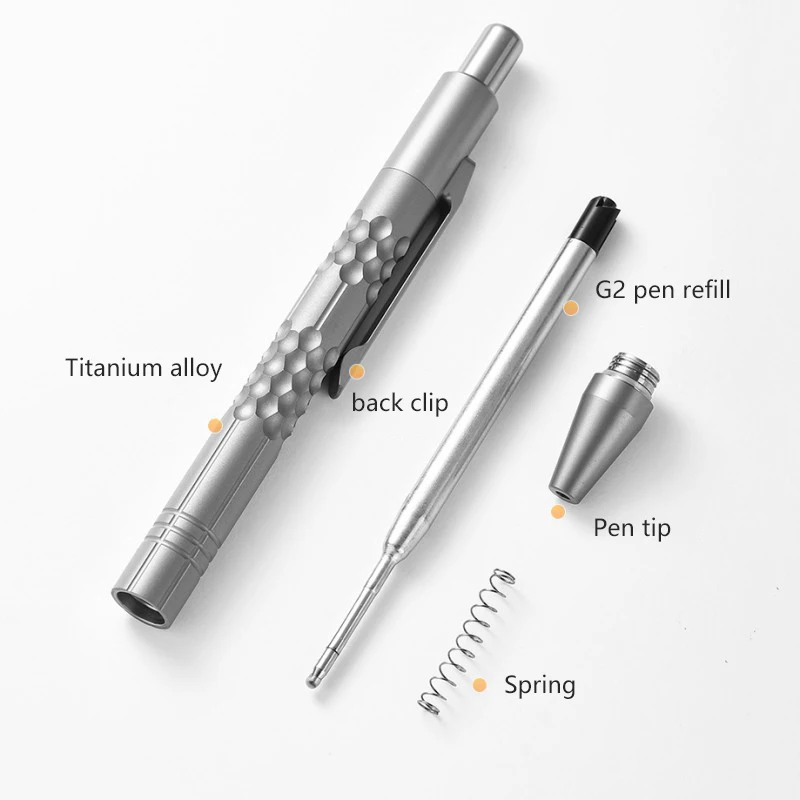 Titanium Alloy Pen Signature Business Gift 0.5mm Retractable Bolt Action Pen for school with 5pcs Black G2 Pen refills