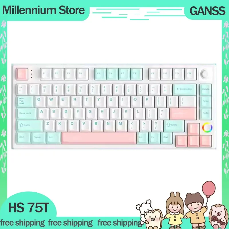 

Hello Ganss HS75T Mechanical Keyboard 3 Mode USB/2.4G/Bluetooth Wireless Keyboard RGB Backlight Hot Swap Gamer Keyboards Gifts