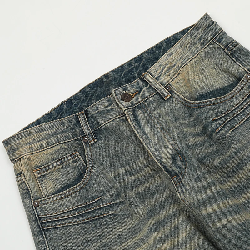 UPRAKF Distressed Pocket Ripped Jeans Streetwear Basic Pants High Street Autumn Casual Blue Denim Fashion Summer