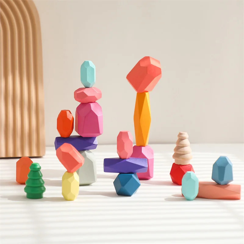 Baby Wooden Rainbow Blocks Loose Parts Toys Wooden Balance Stacking Montessori Toys Children Nordic Sensory Toy Children Gifts