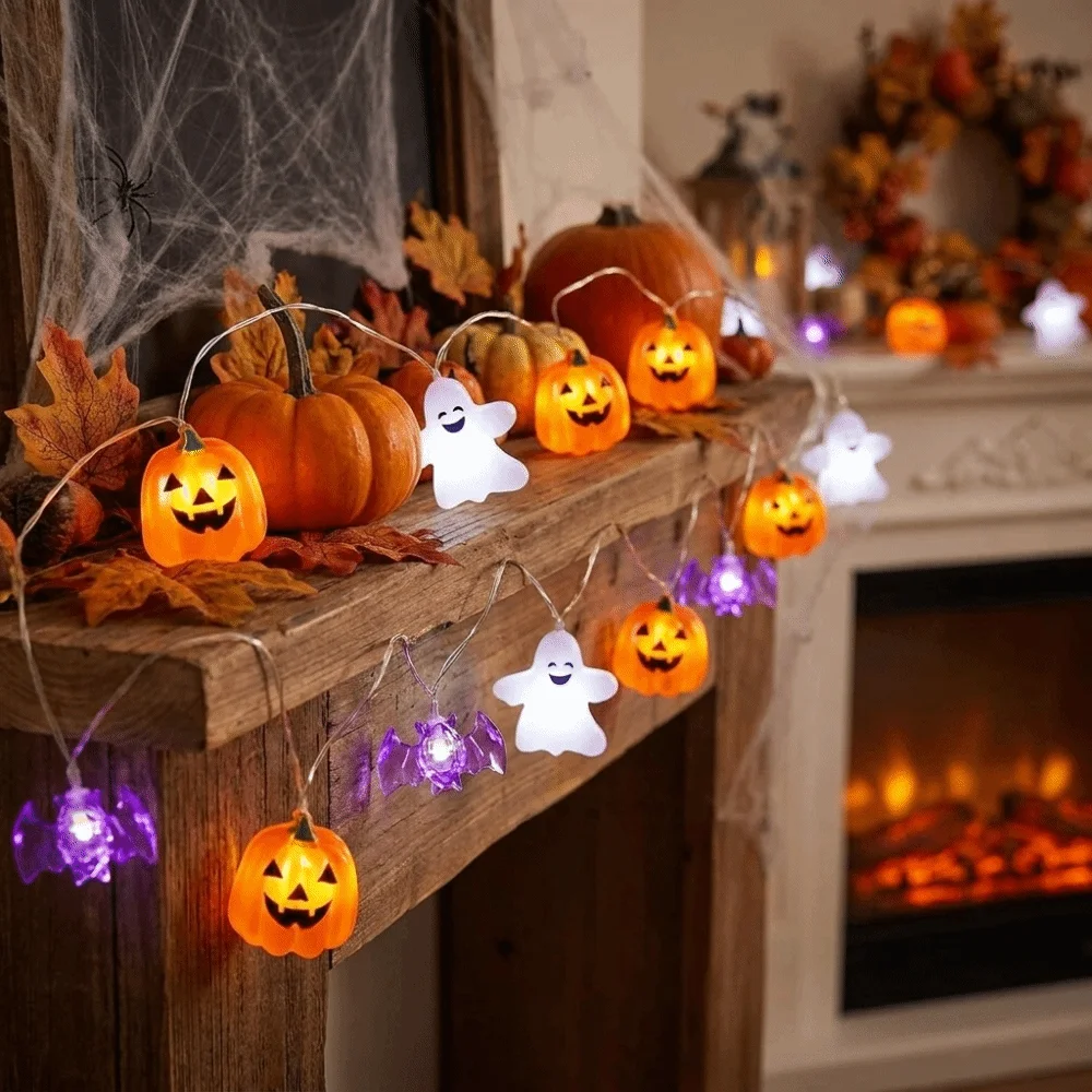 Battery Powered Halloween Party Lights Pumpkin Spider LED String Lights Indoor Mixed Style Decorative Light String Festival