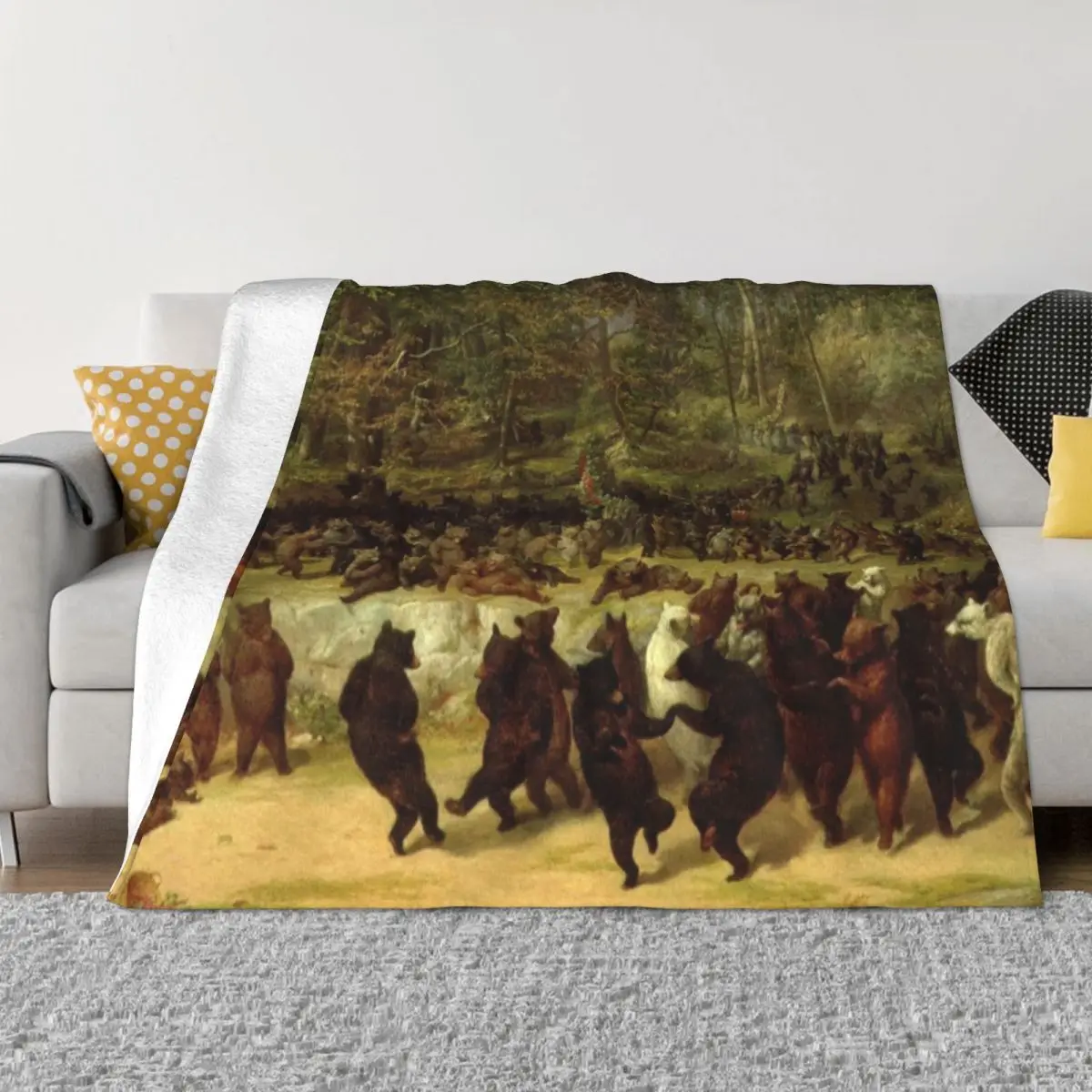 The Bear Dance Painting - William Holbrook Beard Throw Blanket Beautiful Blankets Decorative Sofa Blanket Luxury Throw Blanket