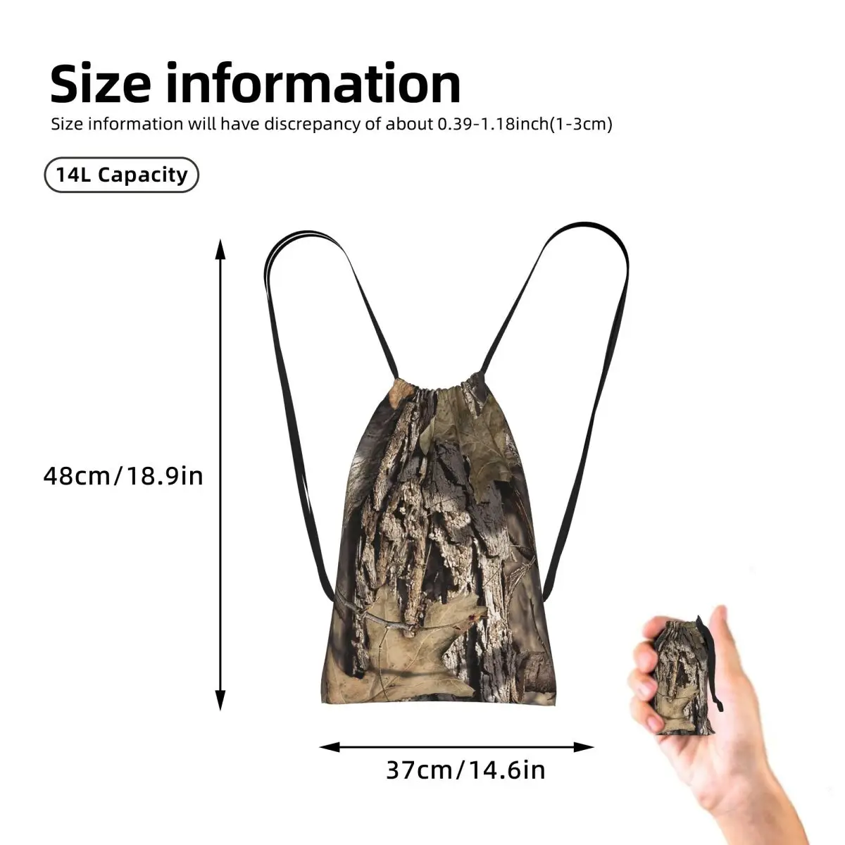 Real Tree Camouflage Camo Pattern Drawstring Backpack Sports Gym Bag Lightweight Foldable Storage Drawstring Bag for Men Women