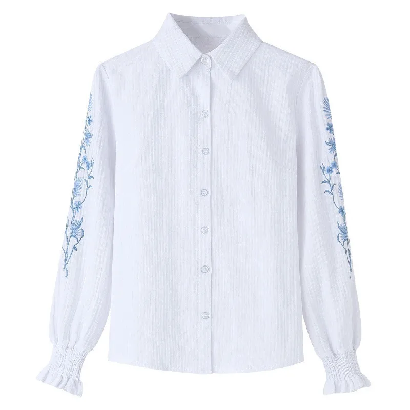 2023 Elegant Spring Top Female Embroidery Blouse Fashion Cotton Women\'s Shirts And Blouses Tops Long Sleeve Lwoman Blouse Blusa