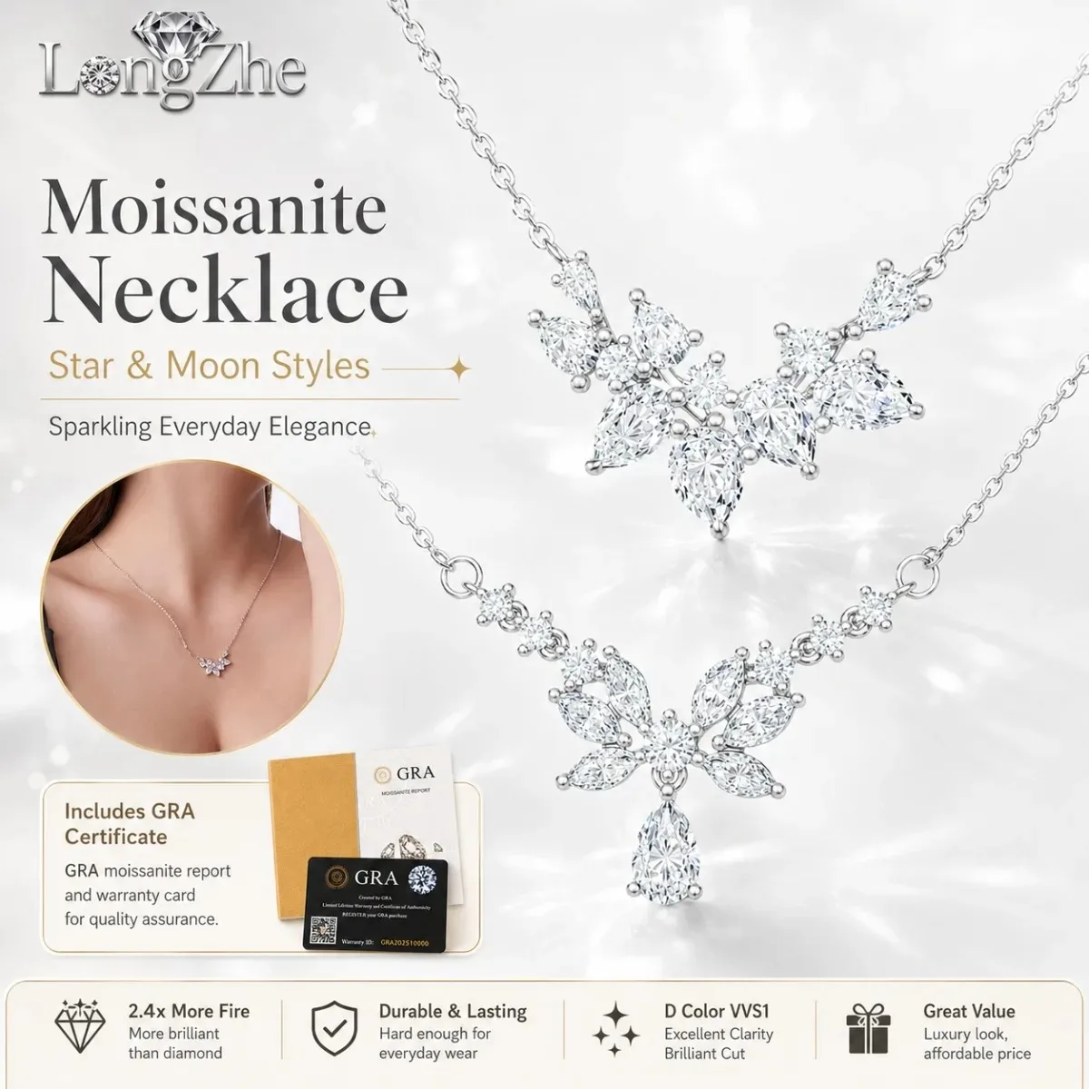 

Luxury Butterfly Moissanite Necklace 925 Sterling Silver D Color VVS1 Pendant Chain for Women Wedding Jewelry Gift