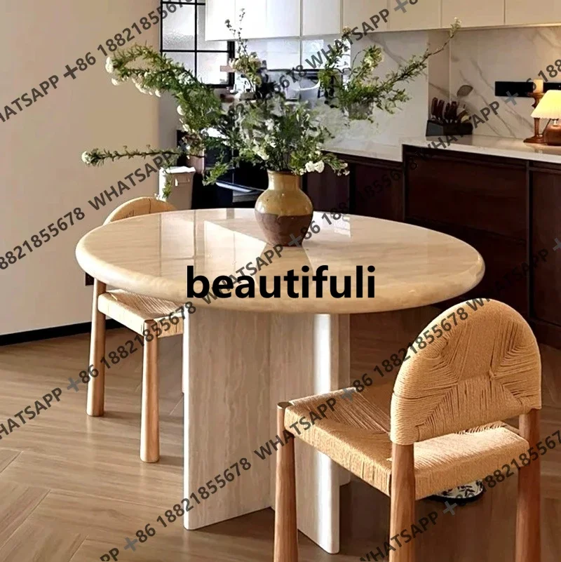 

New arrive 2025 new natural travertine dining table modern simple high-end round dining table