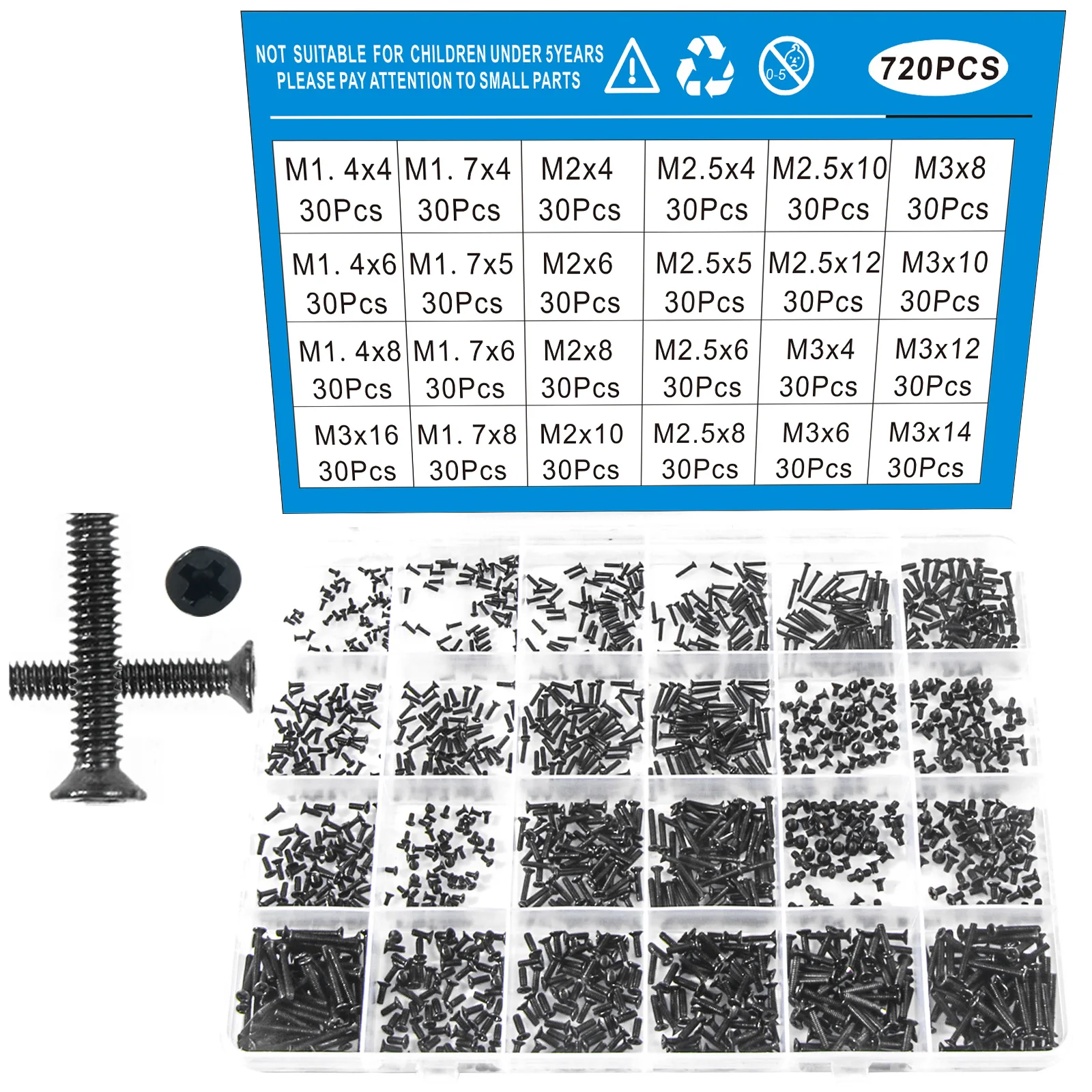 720pcs 24sizes Laptop Notebook Tiny Computer Replacement electronic Screws Assortment Kit Black m1.4 m1.7 m2 m2.5 m3
