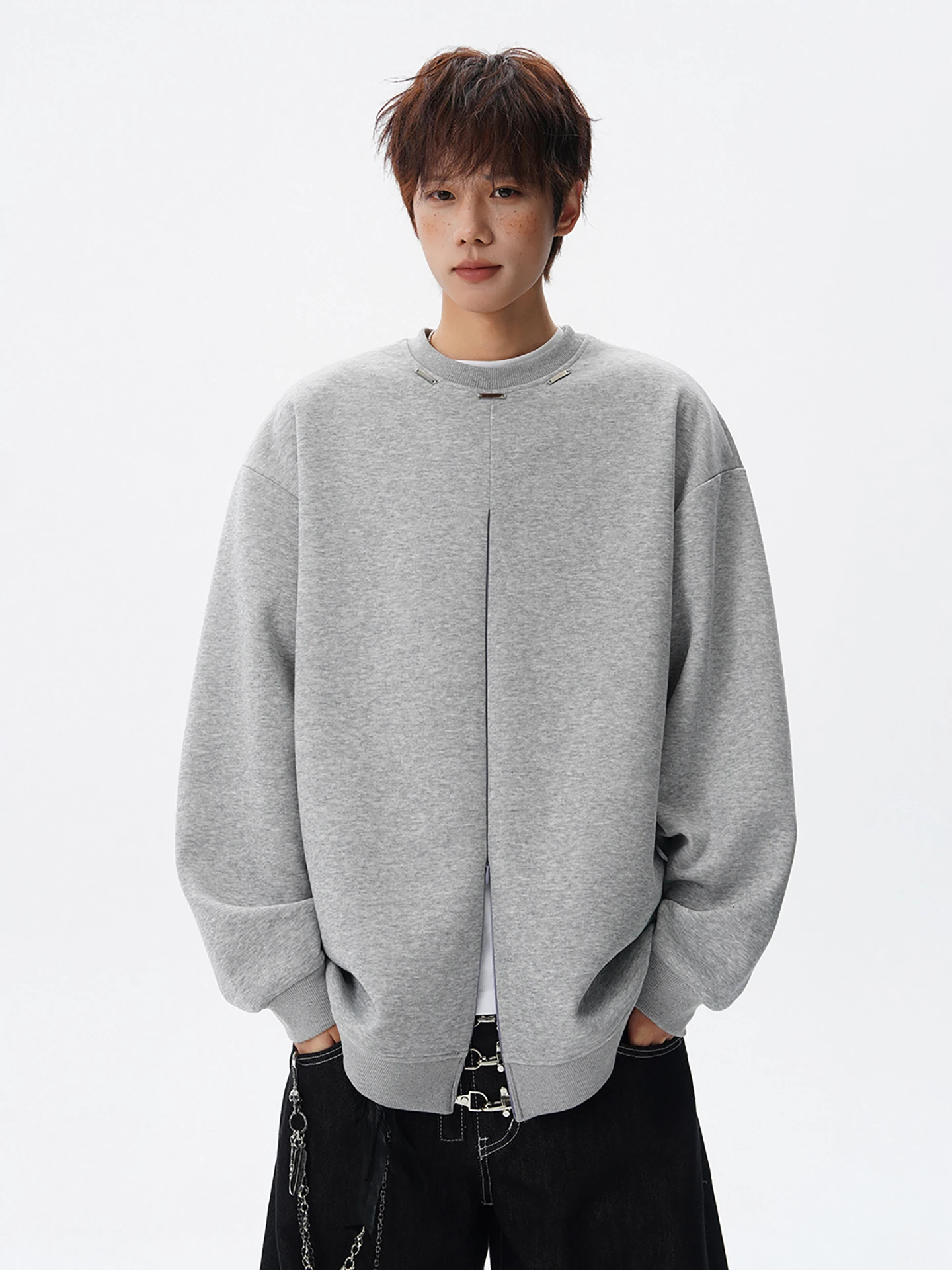 

Boyue American Retro Casual Metal f Zipper plus Size Men's Sweatirt Comfortable Loose Fit Long Sve round Ne Sweatirt