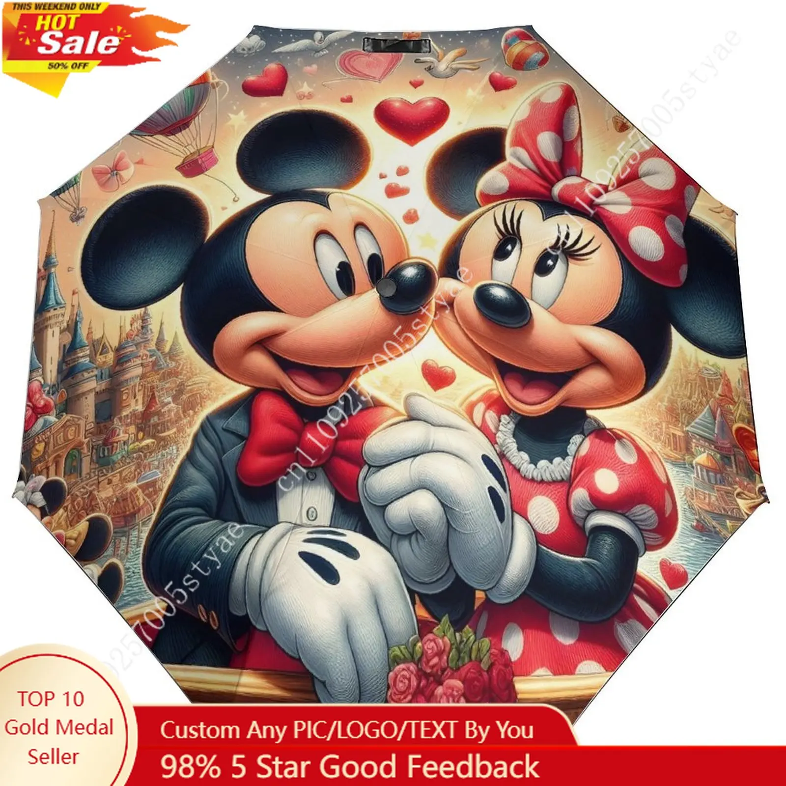 

Mickey Minnie Mouse Umbrella Disney Cartoon 3 Fold Auto Suitable Both Sunny Rainy Days Decoration Gifts Custom Umbrella Cosplay