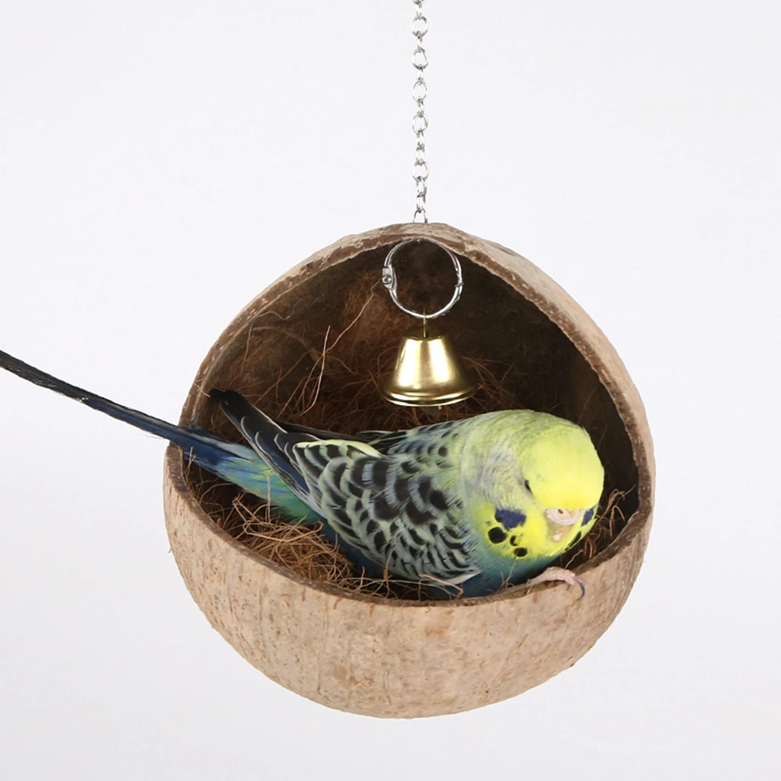 Nido de Pájaro de concha de coco, jaula para mascotas, refugio para hámster, canario, artesanía delicada, colgante para patio y jardín