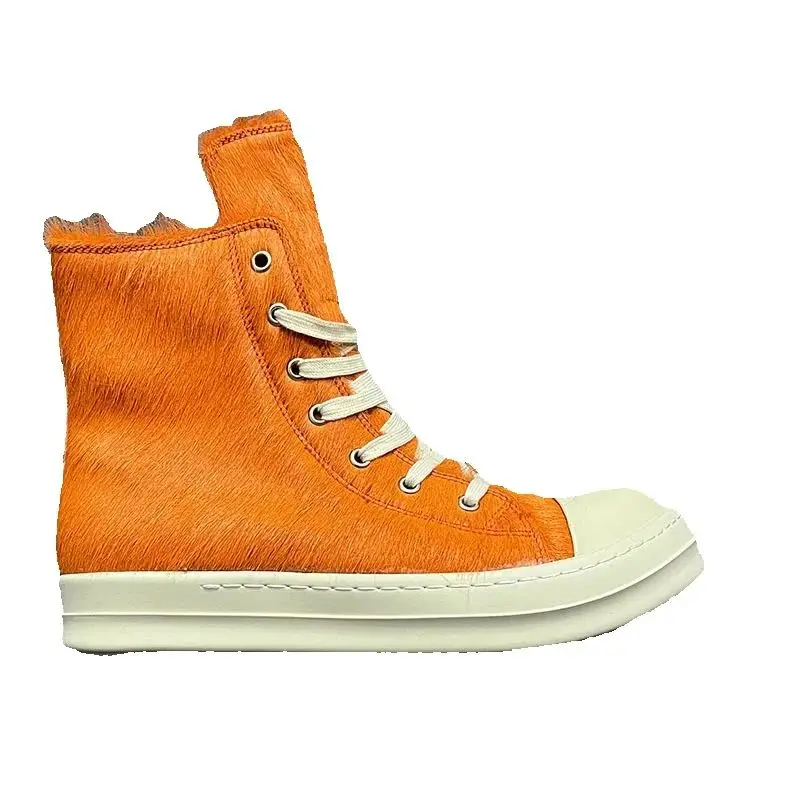 Owen Seak Men Women High Top Boots Casual Platform Sneakers Horsehair Leather Luxury Trainers Lace Up Zip Autumn Orange Shoes