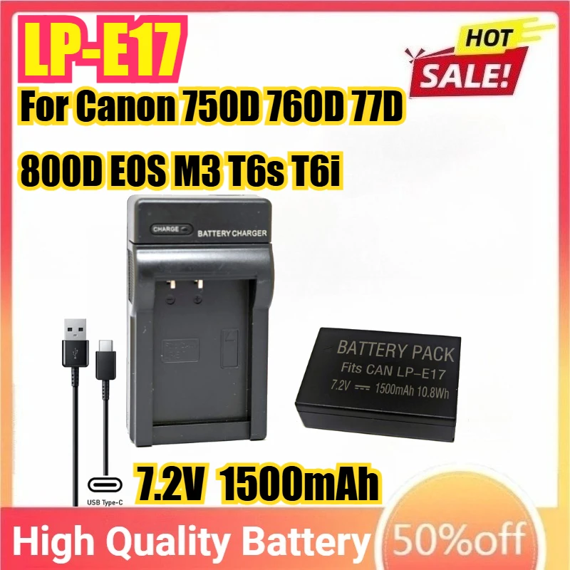 

LP-E17 1500mAh Camera Battery For Canon 750D 760D 77D 800D EOS M3 T6s T6i T7i X8i 8000D M6 M5 M3 SL2 LC-E17 LC-E17E Charger