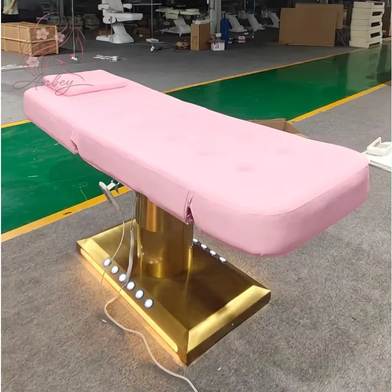 3 Motor Electric Beauty Massage Bed Wood Grain LED Base Foot Control No Armrest for Salon Spa Clinic