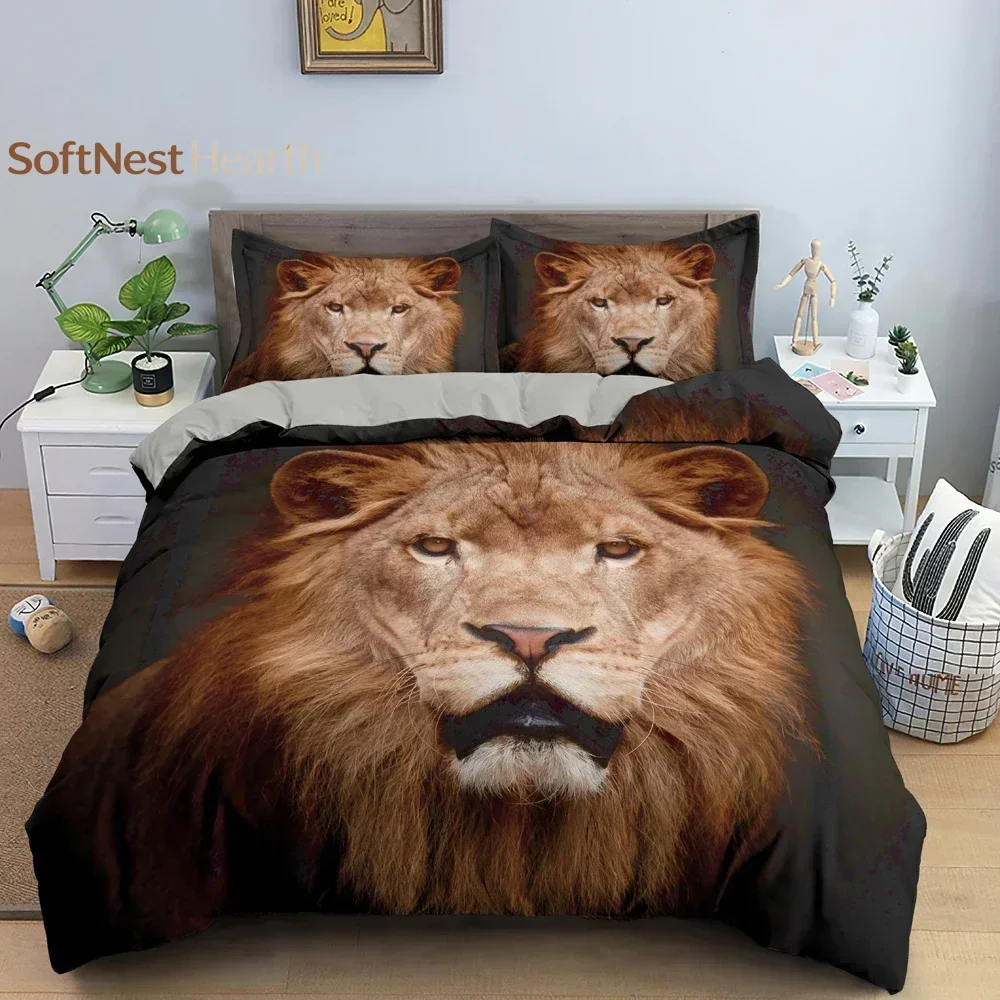 2026 2/3Pcs Animal Lion Pattern Duvet Cover Set 3D Printed Bedding Set Bedclothes For Bedroom Decor King Queen Twin Size Home Te