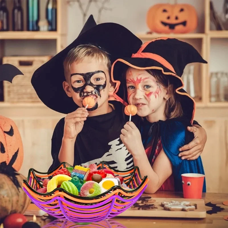 وعاء شبكة عنكبوت أسود للهالوين ، طبق فاكهة ، سلة حلوى بسكويت ، خدعة أو حلوى ، لوازم ديكور الحفلات ، هدايا للأطفال