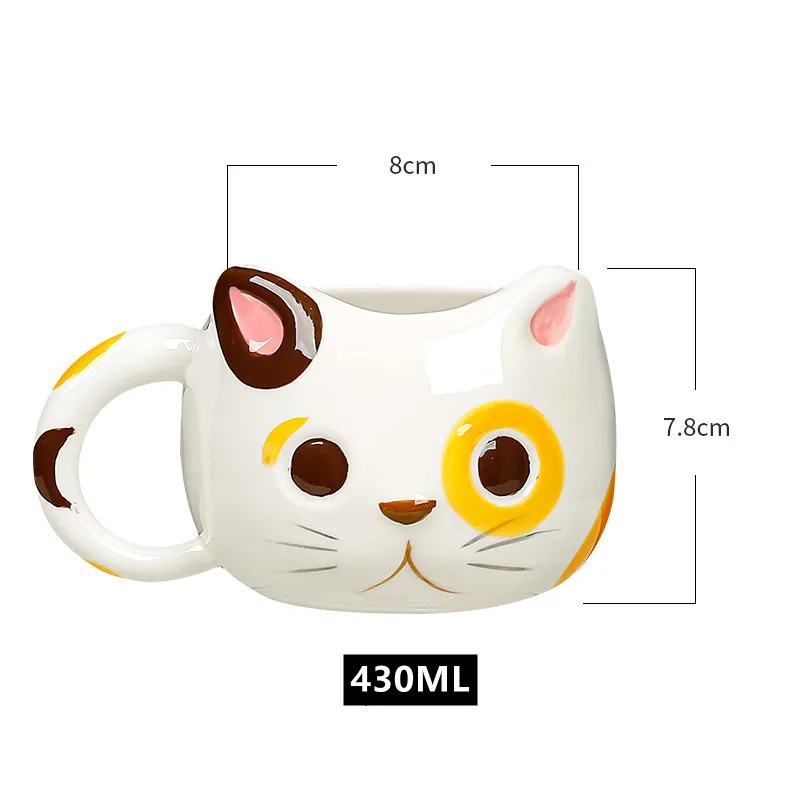 430ml Cartoon Cat Ceramic Mug With Spoon Creative Cute Coffee Milk Tea Breakfast Cup Drinkware Novelty Gifts