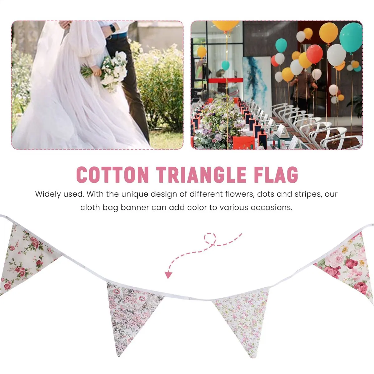 ABFS 40Ft Fabric Bunting, 42Pcs Outdoor Bunting Banner,Floral Vintage Cotton Triple-cornered Flag for Garden Birthday Party
