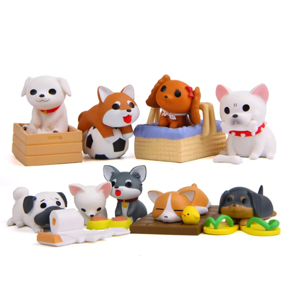 

8 Pcs Cute Colorful Life Edition Small Dog Corgi Shiba Inu Decorative Creative Scenery Doll Ornament