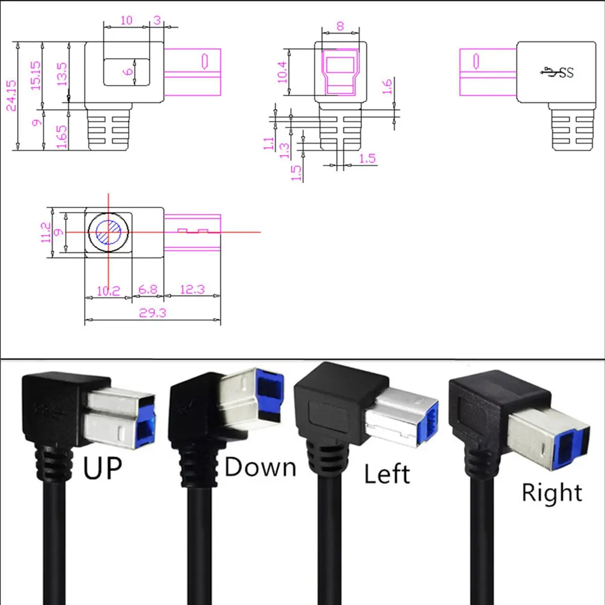 USB 3.0 Type A Male to B Male Printer Scanner Cable Cord (0.5/5meter) | 90 Degree Angled USB 3.0 Printer Cable