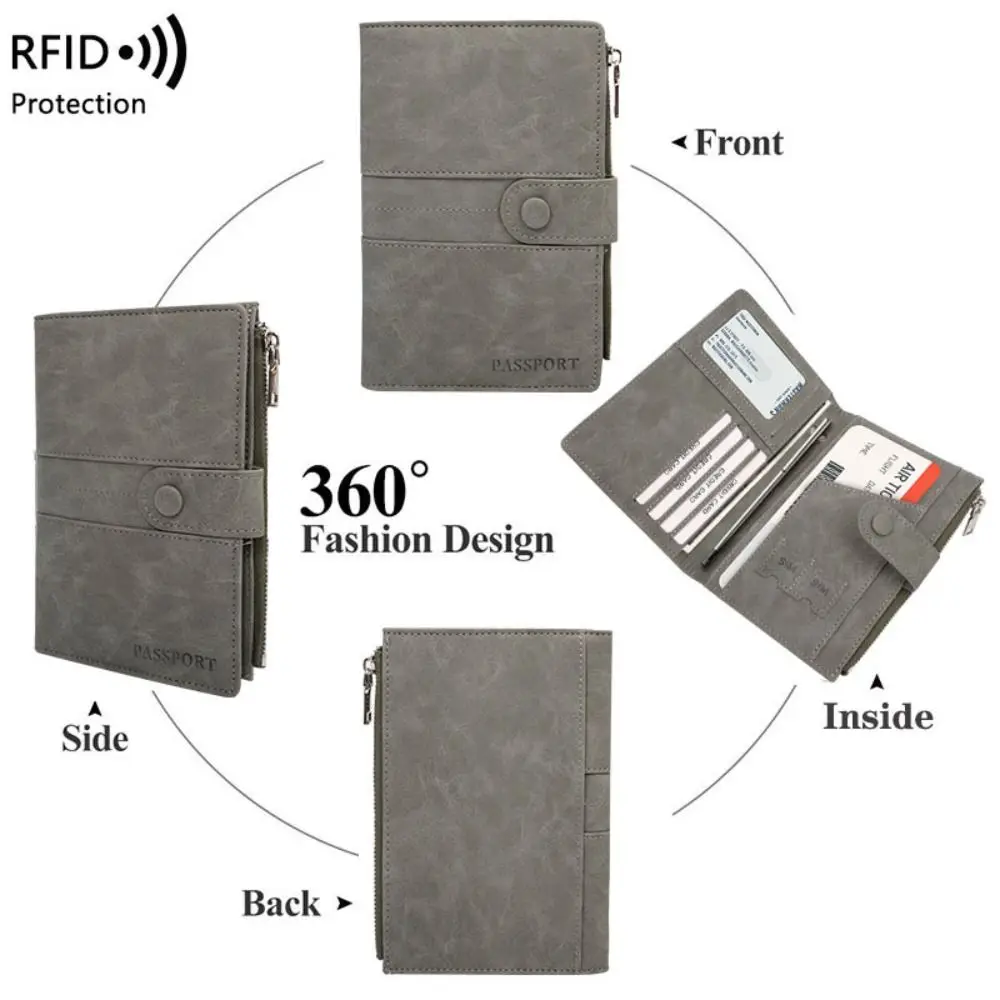 

Portable RFID Anti-Theft PU Passport Bag Purse Passport Cover Passport Clip Ticket Holder Multifunctional Travel Wallet Men