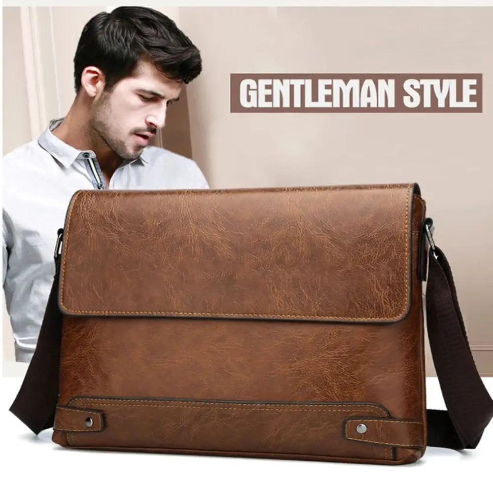 New Retro Men Business Briefcase PU Leather Waterproof Laptop Shoulder Bag Tote Bag Messenger Crossbody Bag Computer Bag