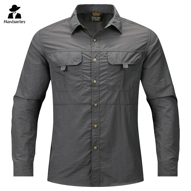 Spring Summer Shirt Men's Outdoor Thin Breathable Long Sleeve Top Casual Male Camping Fishing Quick-drying Work Clothes Jacket