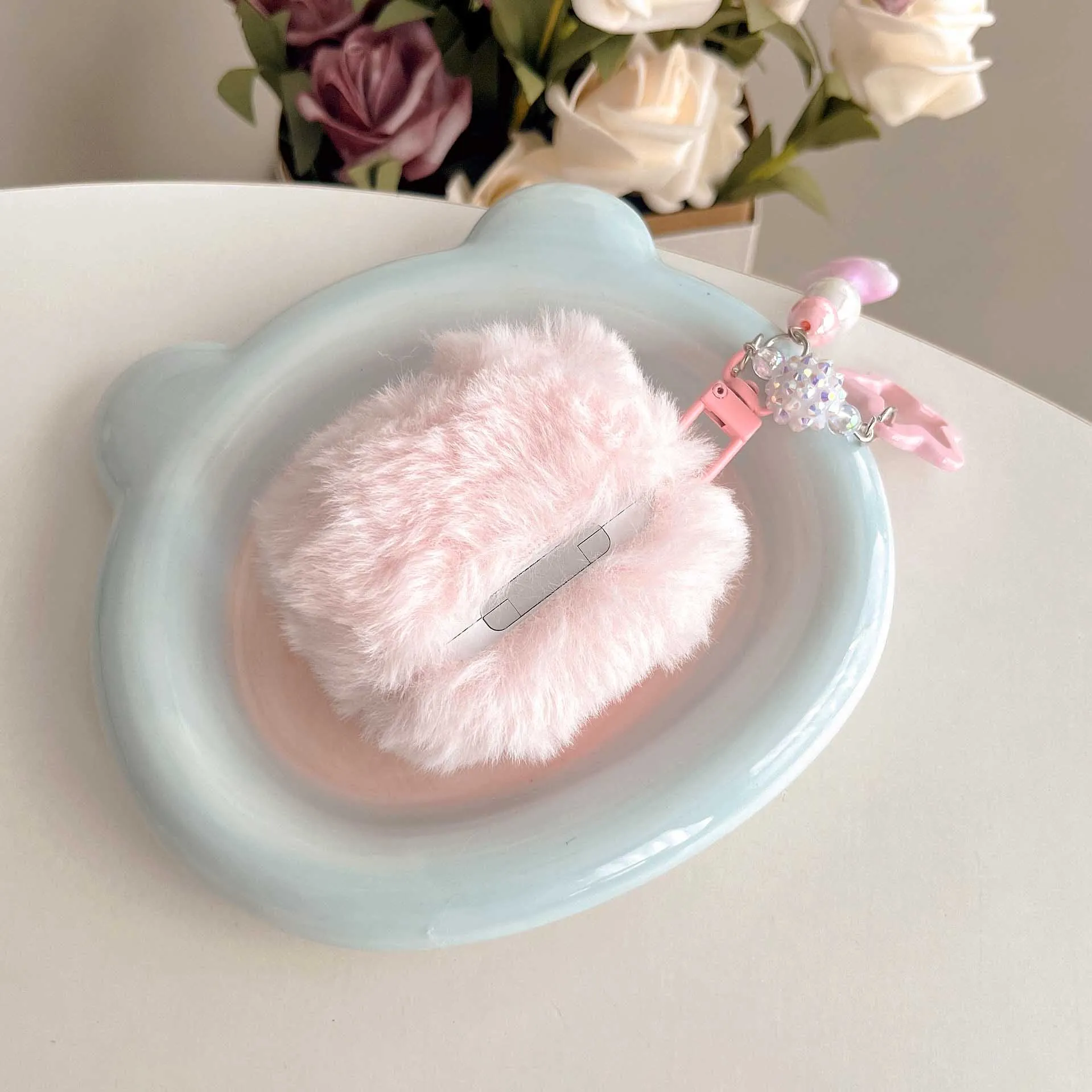 Pink cute stars ins hair plush earphone cas for apple airpods 1 2 pro 3 pro2nd 3d five-pointed star barcelet protector fundas image 3