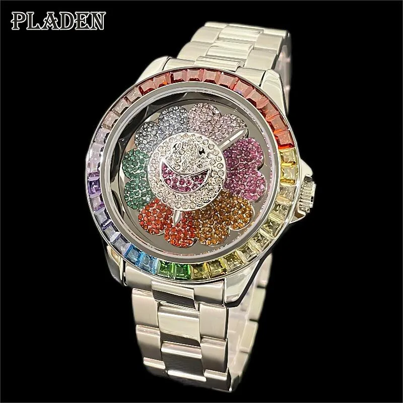 PLADEN Brand Luxury Watches Men Fashion Hip Hop Rainbow Iced Diamond Waterproof Quartz Wristwatch Man Gift Reloj Hombre 2023 New