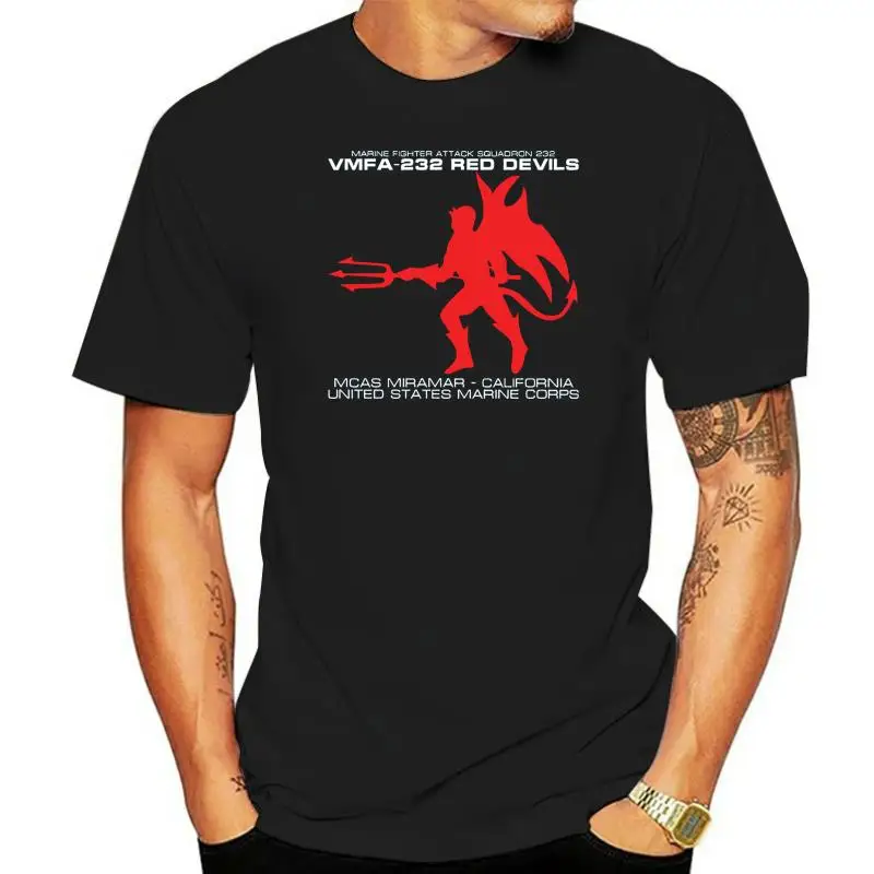 2022 New 100% Cotton T-Shirts Men VMFA-232 RED DEVILS US MARINE CORPS F/A-18 HORNET SQUADRON BLACK T-SHIRTS S-3XL Casual Tee