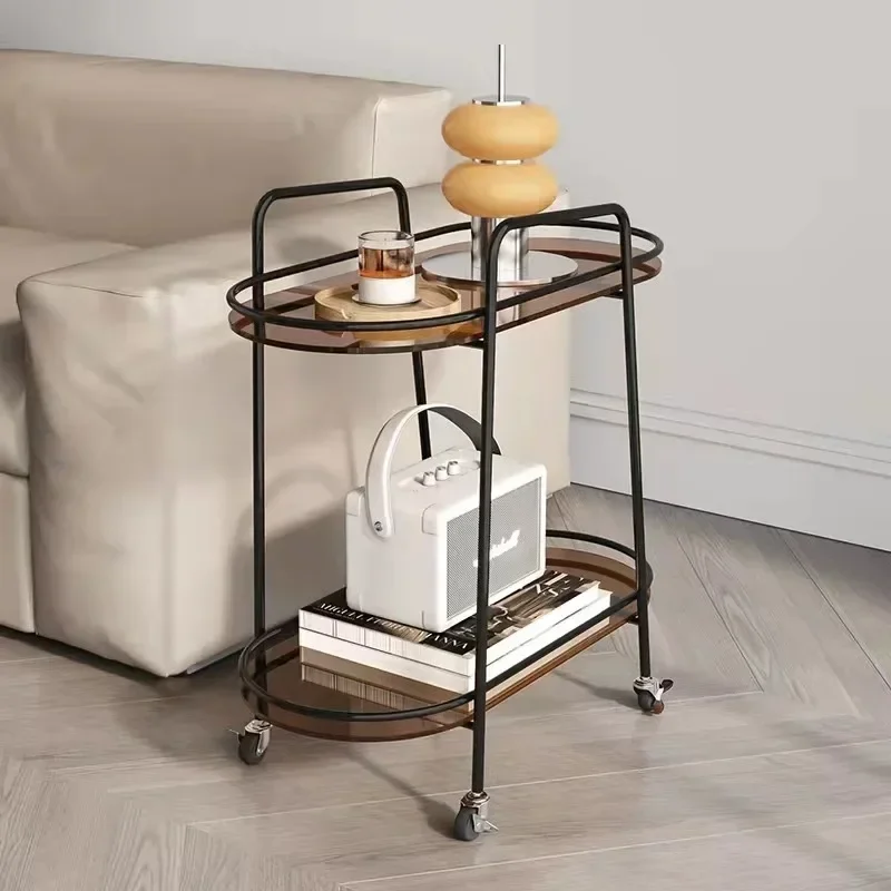 Glass Cart Movable Sofa Side Table 360 Degree Universal Wheel Wear-resistant Storange Rack