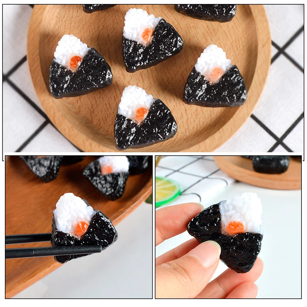 

4pcs Mini Japanese Food Models Realistic Sushi Rice Ball Black Seaweed Props Display Dollhouse Accessories Triangle Shape Snack