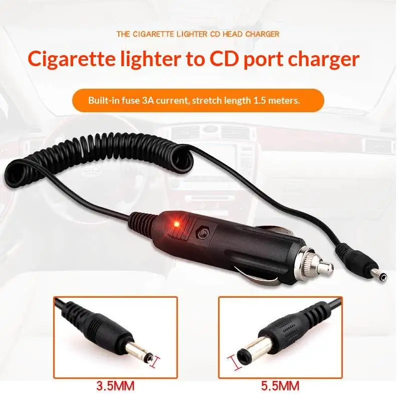 1set DC 5.5*2.1mm Male To Car Charger Female Adapter Cable-12/24V Full Copper High Power Cigarette Lighter Wire Spring Connector
