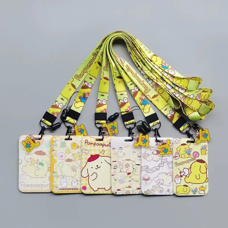Sanrio Pompompurin PVC-Kartenhülle Studenten-Campus-Halsbandtasche Kartenhalter Lanyard Ausweishalter Schlüsselanhänger S-A3-1
