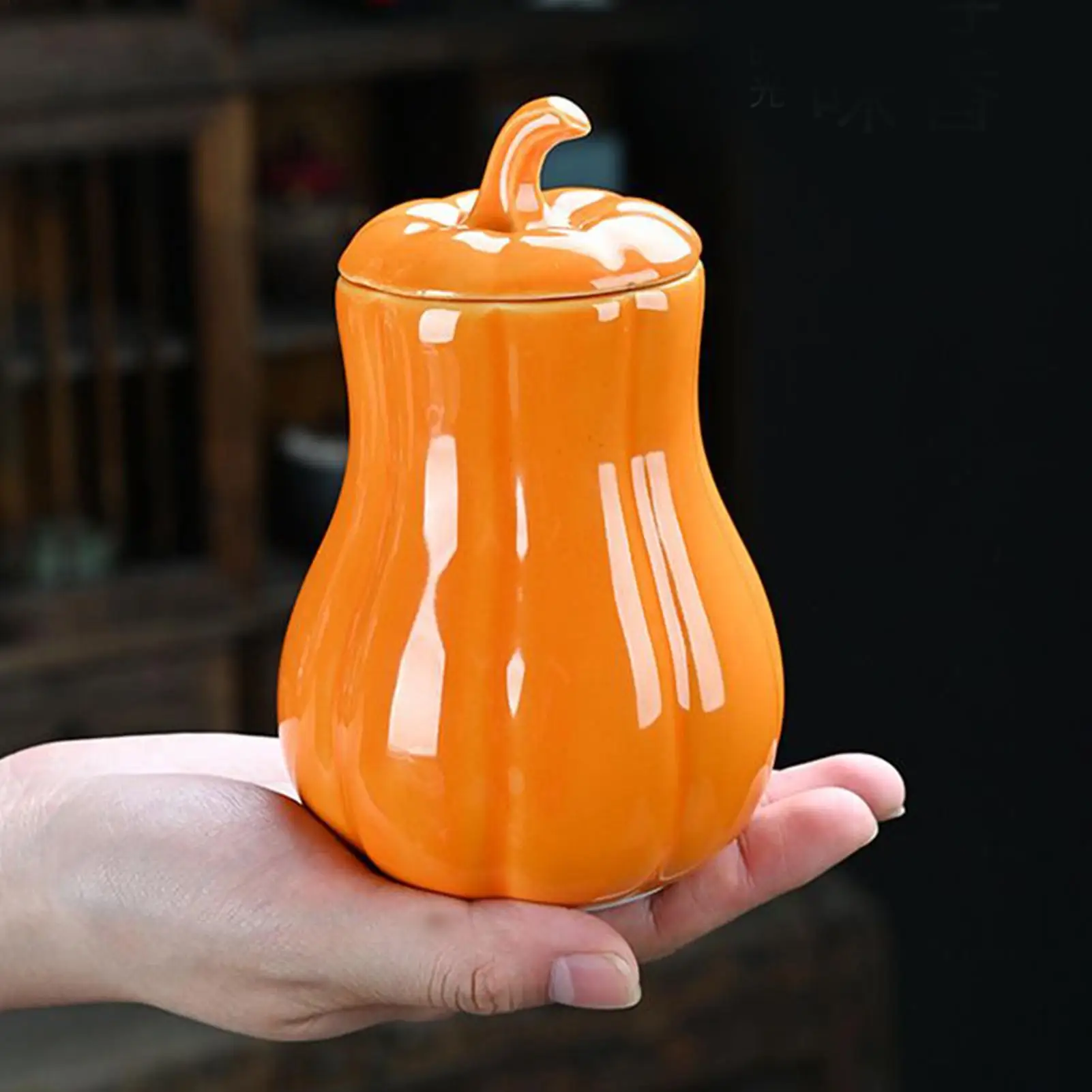 Halloween Simulated Pumpkin Tea Jar Ceramic Fall Candy Container With Lid Sealing Storage Canisteror Dried Fruits Loose Tea