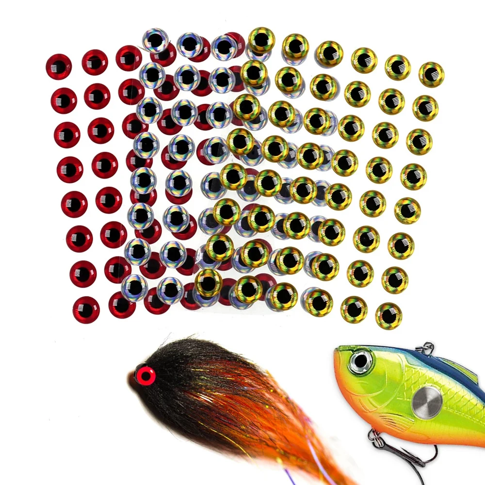 ICERIO 100PCS Holographic 3D Epoxy Fish Eyes for Fishing Fly DIY Lures Jig Baits Crankbaits Making Material 2mm~18mm