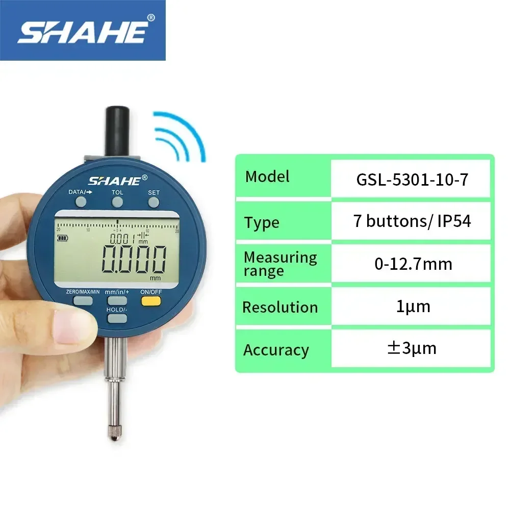 SHAHE Wireless Digital Indicator 1μm Resolution 0-12.7 /25.4/50.8mm Dial Test Gauge IP54/IP65 Waterproof And Dustproof