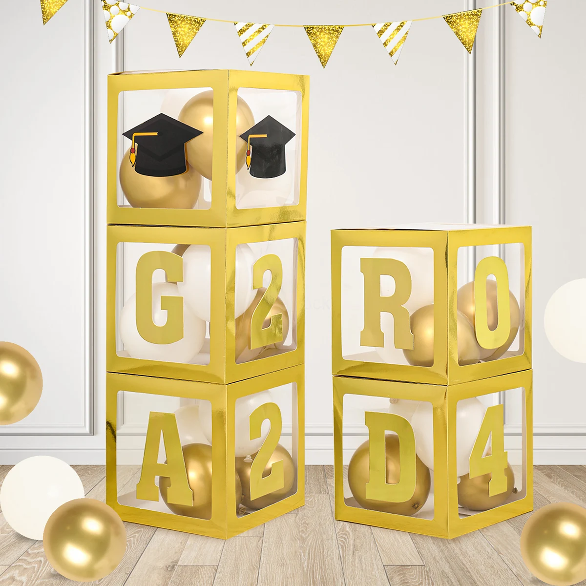 Graduation Party Theme Decor Transparent Letter Box Balloons Boxes GRAD 2024 New Congratulation Graduation Party Decorations