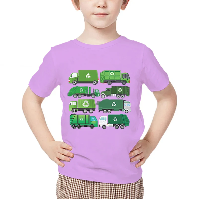 Garbage Sorting Truck Print Kids T Shirt Summer 2024 Short Sleeve O-Neck Fashion T-shirts Boy Girl Harajuku Cartoon Car Top Tees