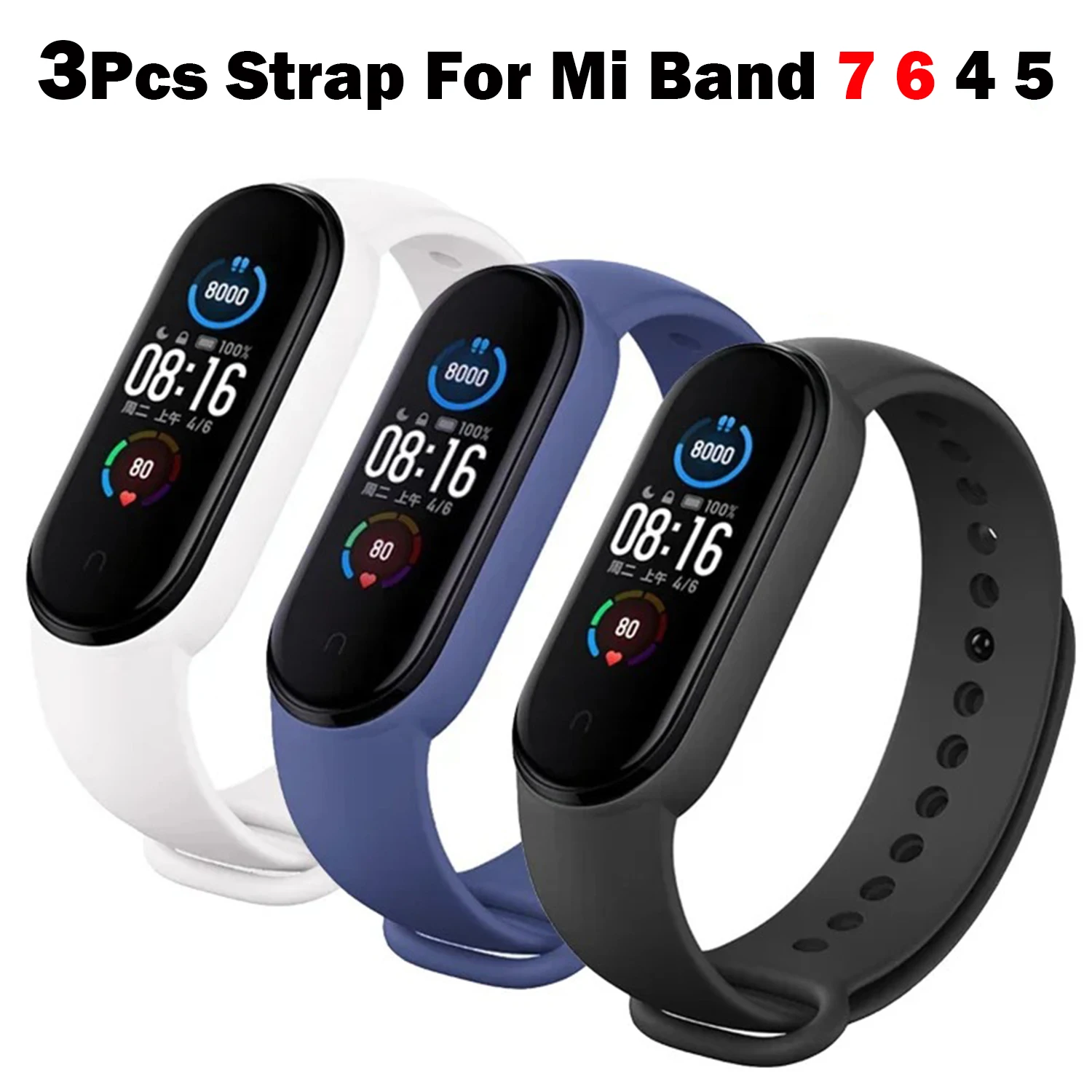 3 correas de reloj para Xiaomi Mi Band 7 6 5, pulsera de silicona para Miband 5 6, correa deportiva de repuesto para Mi Band 3/4