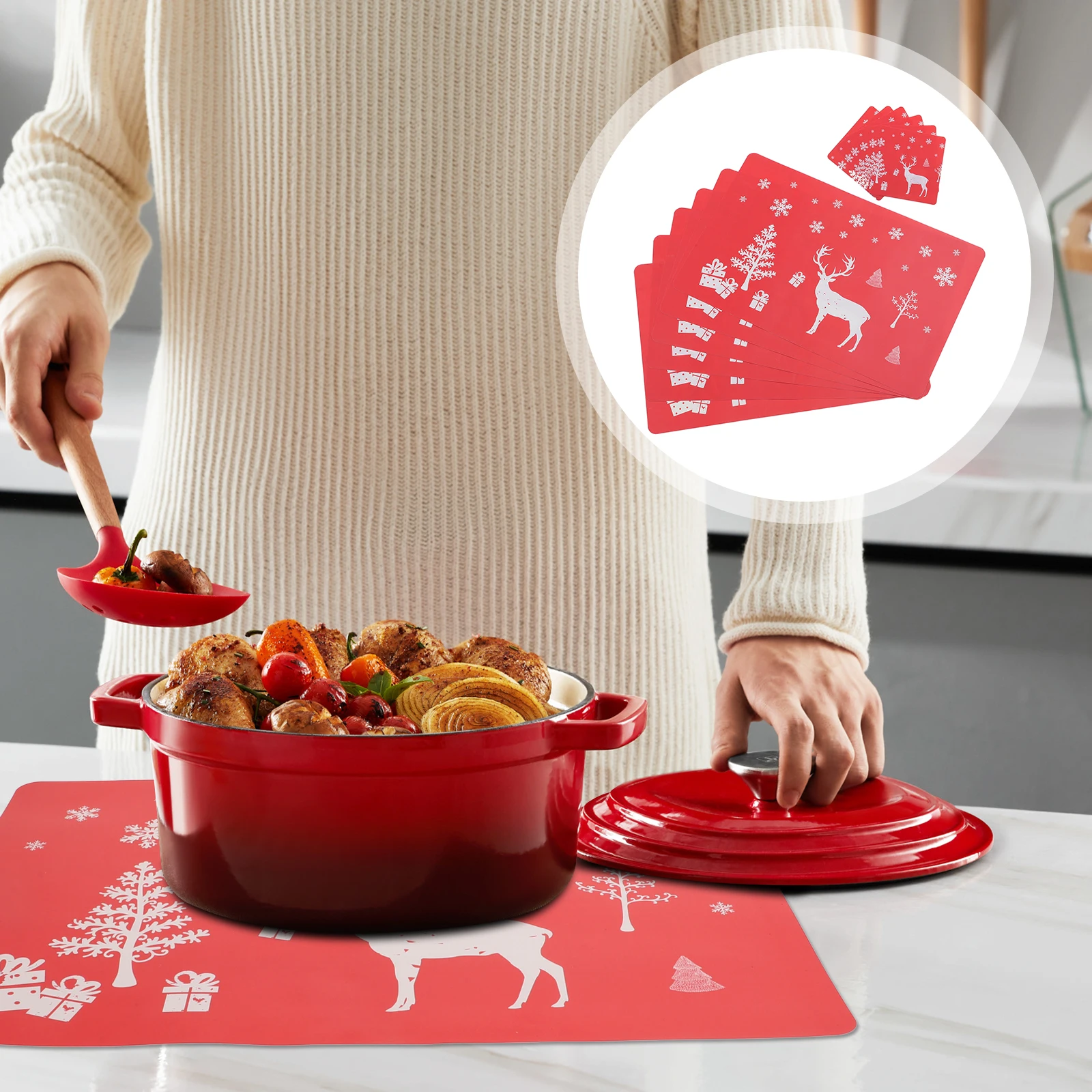 

12pcs Christmas Placemat PVC Table Mats Set Heat Resistant Anti Mat Dining Room Accessories Easy Clean Home Restaurant