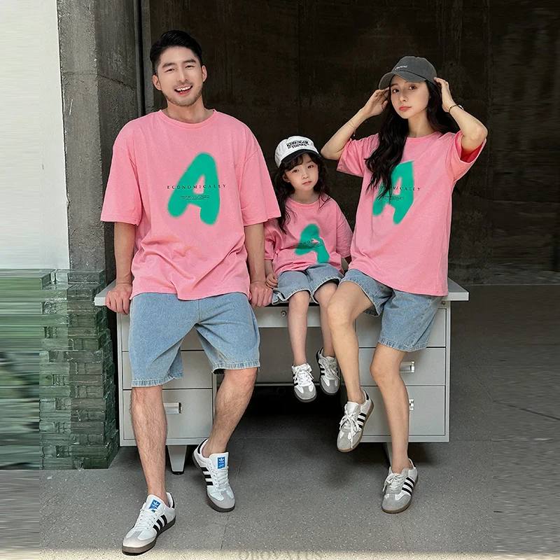 Summer Family Matching Outfits Suit Short Sleeves Tshirt Shorts Clothing Set Mother Dad Son Daughter Couple-Child Family Costume