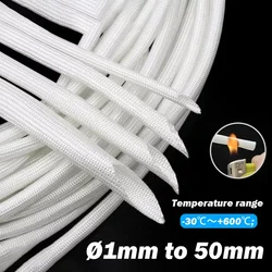 600°C High TEMP Fiberglass Sleeving White Braided Cable Sleeving Expandable Wire Harness Fiberglass Sheathing Ø1mm-50mm