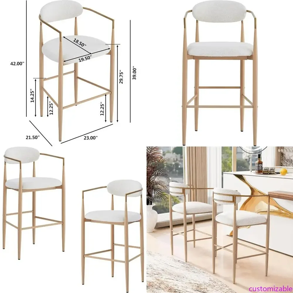 

Counter Height Bar Stools Set of 2 - Boucle Fabric and Iron Frame Kitchen Island Chairs