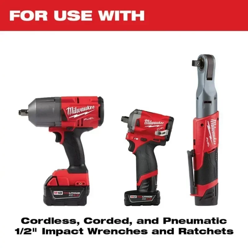 Milwaukee 3 PC. SHOCKWAVE Impact Duty 1/2 Inch Drive Metric Lug Nut Wheel Socket Power Tool Impact Wrench Accessories 49-66-7834