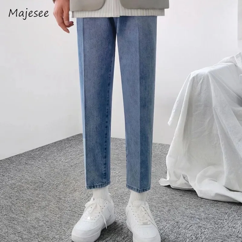 

Men Jeans Y2k Clothes Summer All-match Solid Fitness Vintage Japanese Style Casual Denim New Normcore Ankle-length Basic Cozy