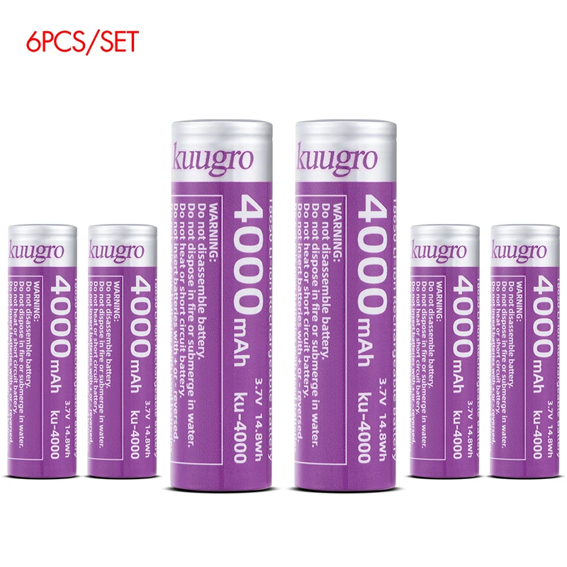 Kuugro ku-4000 18650 batterij met de hoogste capaciteit 4000 mAh 3,7 V 12A oplaadbare batterijen voor zaklampbatterijen - afbeelding 1