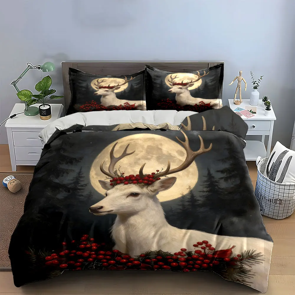 

Rustic Moonlit Deer Decor Set Soft Comfortable Duvet Cover Bedding Set Included 1*Duvet Cover & 2*Pillowcases, gift