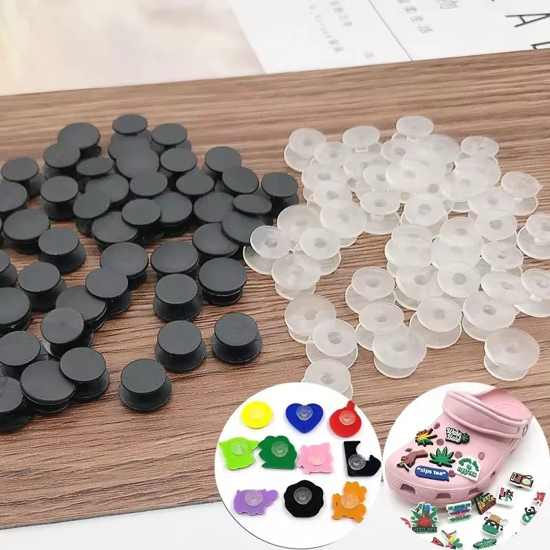 100/200-Pack schwarze und durchsichtige Plastik knöpfe für Lochs chuhe runde Schuh anhänger für Heimwerker, Kinder armbänder und Näh zubehör