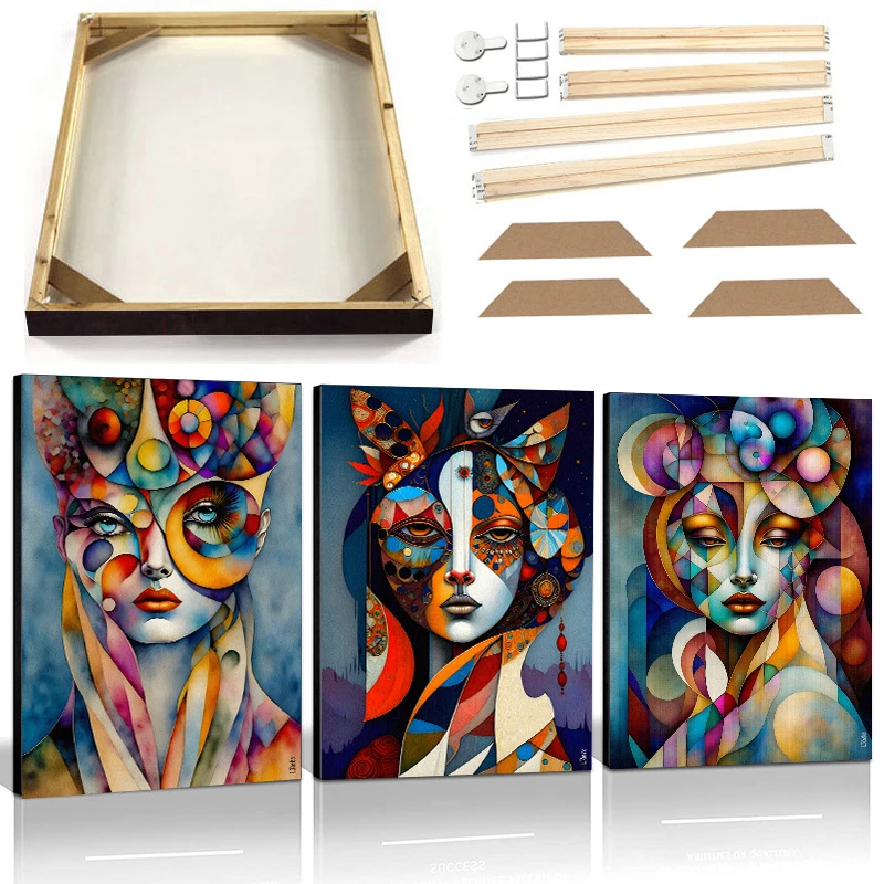 

Abstract Woman Canvas Art Painting with Frame Colorful Color Block Figure Poster Prints Wall Picture for Living Room Home Decor